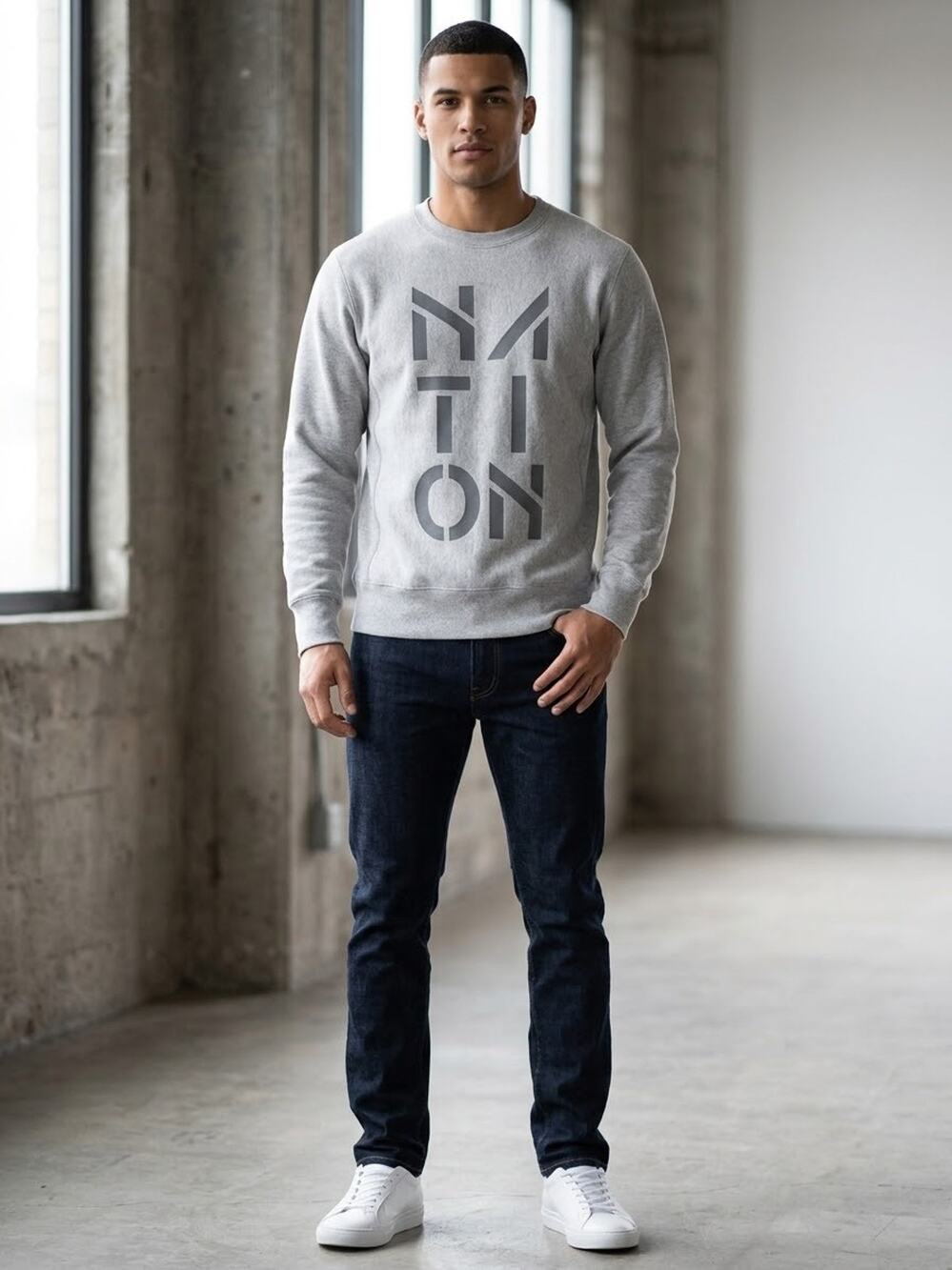 ROCNATION Nation Crew Sweatshirt Size L Heather Grey